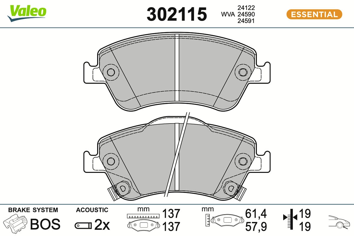 Jeu de 4 plaquettes de frein VALEO ref. 302115